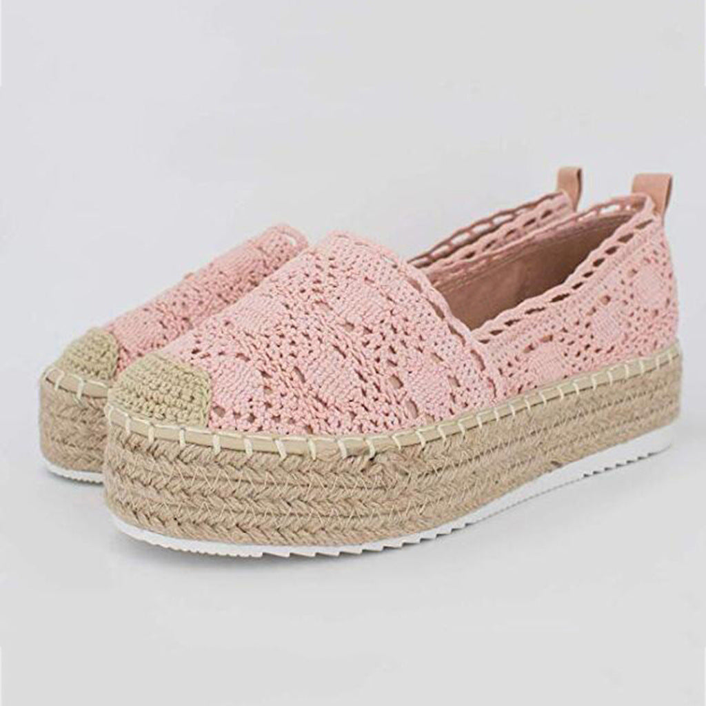 Women Flats Shoes Espadrilles Flatform Lace Canvas Hollow Floral Ooho