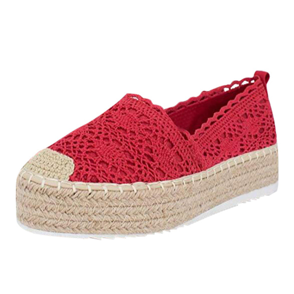 Women Flats Shoes Espadrilles Flatform Lace Canvas Hollow Floral Ooho