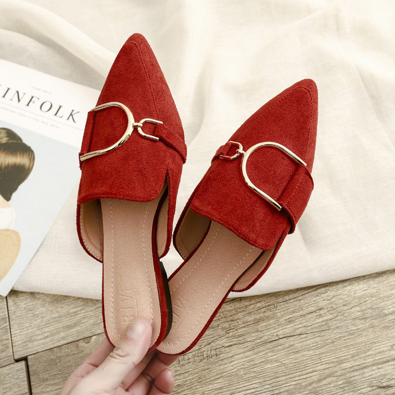 Womens Flats Shoes Mules Slippers Decoration Metal Ooho