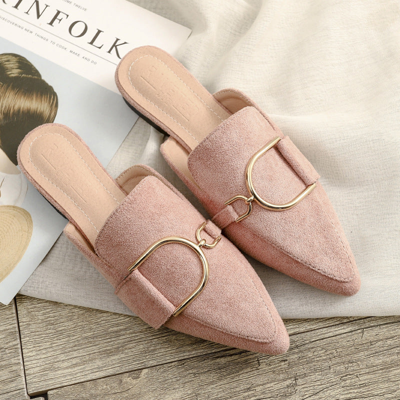 Womens Flats Shoes Mules Slippers Decoration Metal Ooho