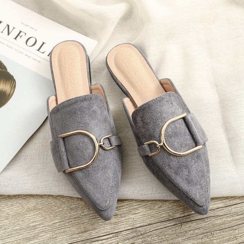 Womens Flats Shoes Mules Slippers Decoration Metal Ooho