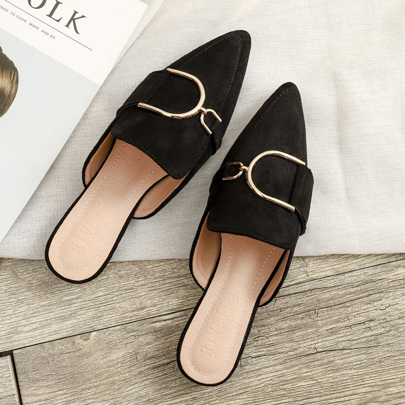 Womens Flats Shoes Mules Slippers Decoration Metal Ooho