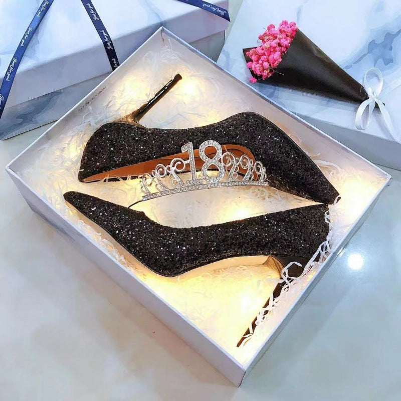 Spring And Autumn Wedding Shoes, Female Bridal Shoes, Not Tired, Crystal Shoes, New Wedding Dress, High Heels, Stiletto Bridesmaid Ooho