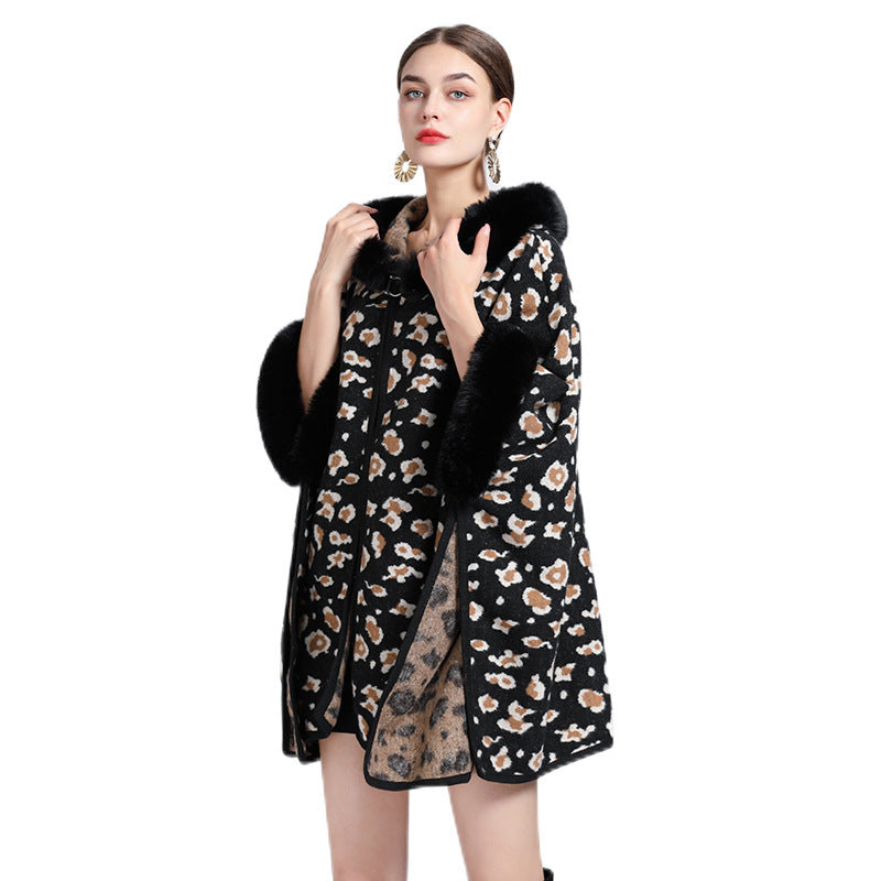 Women's Oversized Jacquard Shawl Cape – Knitted Woolen Cardigan Coat for Elegant Winter Style Ooho