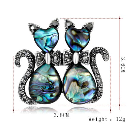 Fashion shell cats Brooches jewelry High Quality glass rhinestone animal pins and brooches for women men suits scarf pins metal Ooho