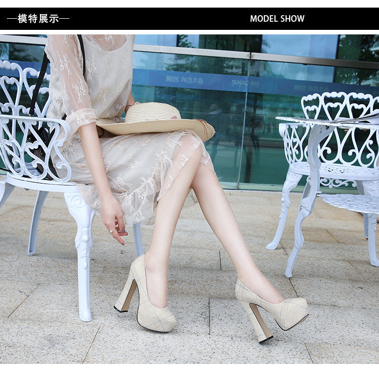 High heels waterproof platform houndstooth Ooho