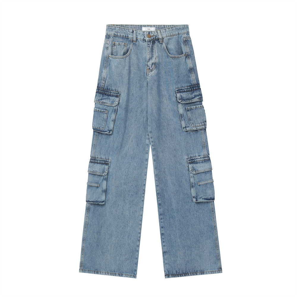 American Retro Multi-pocket Distressed Straight Cargo Pants Men Ooho