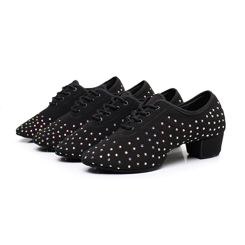 Women's Latin Dance Oxford Cloth Full Diamond Shoes Ooho