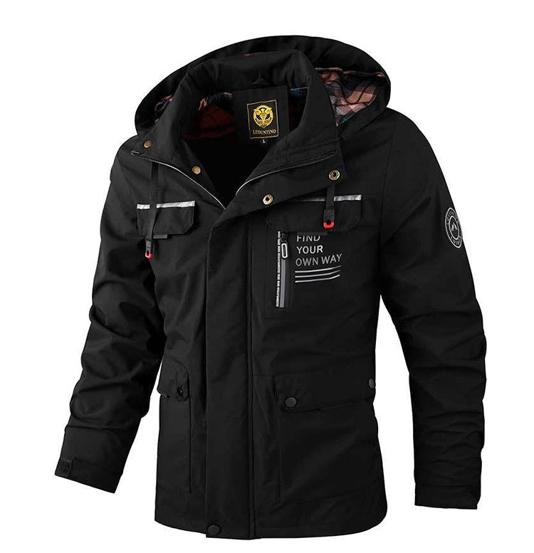 Men's Casual Hooded Jacket Parka Autumn And Winter Warm Solid Color Windproof Coat Outdoor Clothes With Multiple Pockets Ooho