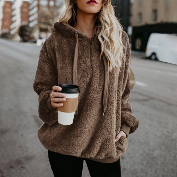 Women's Polerones Fleece Hoodies Long Sleeve Hooded Pullover Sweatshirt Autumn Winter Warm Zipper Pocket Coat Female Sweatshirt Ooho