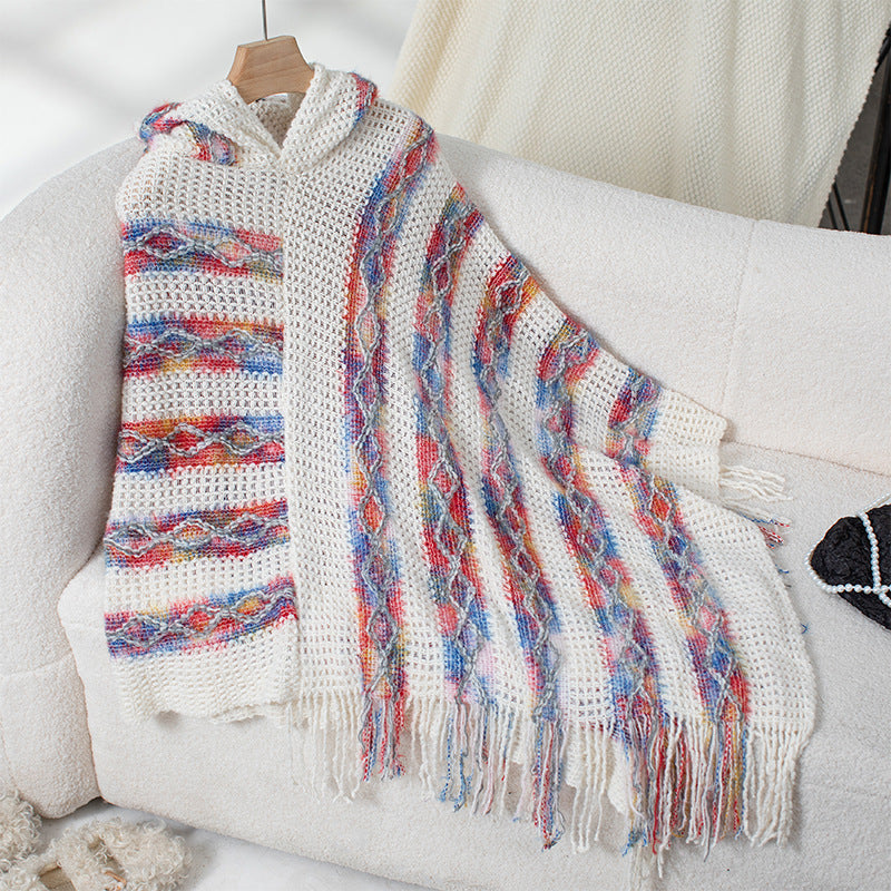 Women's Fashion Knitted Tassel Cape & Shawl – Cozy Boho Chic Wrap Ooho
