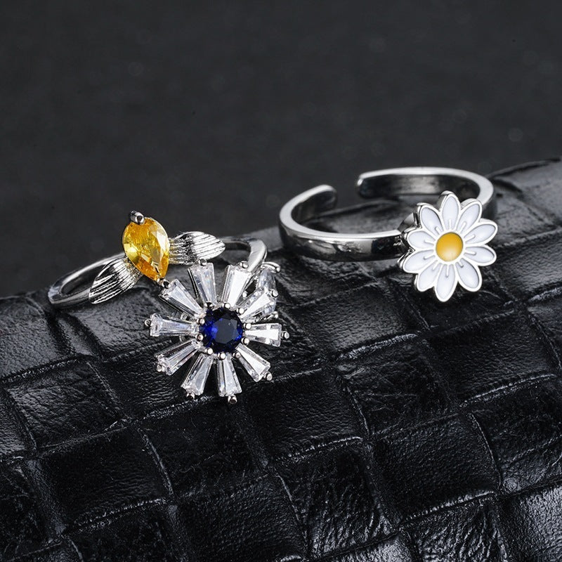Turnable Rings Eyes Flowers Anxiety Rings For Women Fidget Spinner Ring Jewelry Ooho