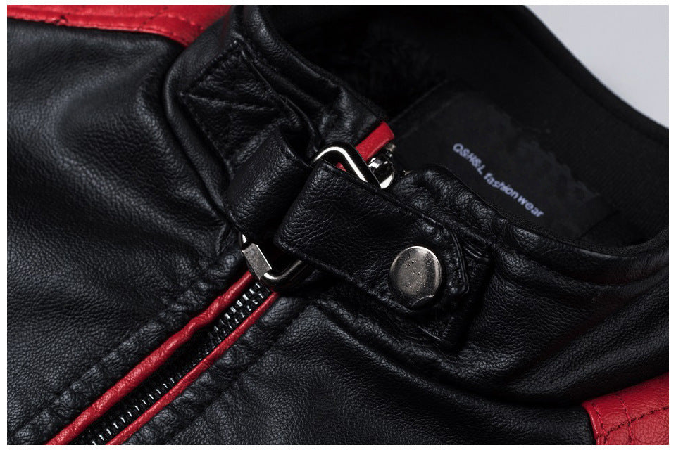 Motorcycle Stitching Leather Jacket Men Stand Collar Retro Ooho