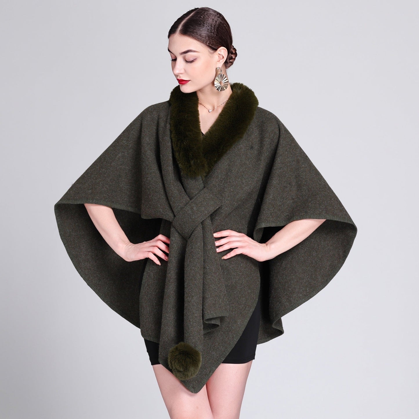 Imitation Rex Rabbit Fur Collar Cape and Shawl for Women – Loose Knitted Cardigan Ooho