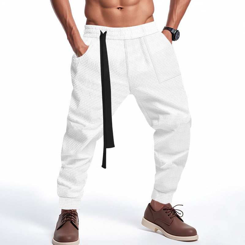 Men's Casual Pants Solid Waffle Male Hip Hop Streetwear Track Pants Joggers Trousers Fashion Harajuku Men Pants Ooho