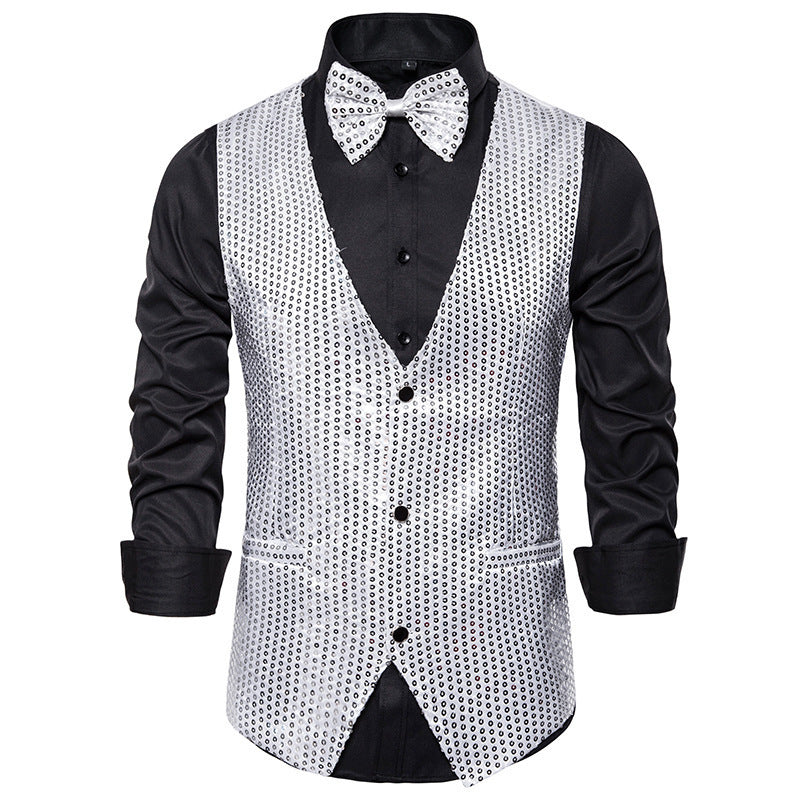 Men's Sequined Vest Performance Dress Jacket Ooho