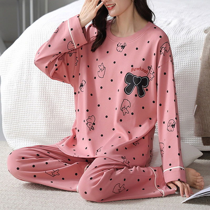 Loose Print Pajamas Women Autumn Winter Pyjama Set Long Sleeves And Trousers Elegant Sleepwear Girl Loungewear Home Clothes Ooho
