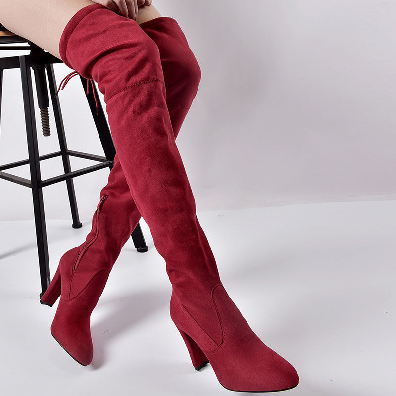 European And American Pointed Thick Heel Over The Knee Boots Stretch Boots Women Ooho