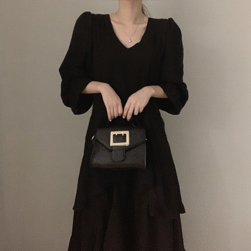 V-Neck Irregular Flare Sleeve Dress for Women | Elegant Asymmetrical Dress Ooho