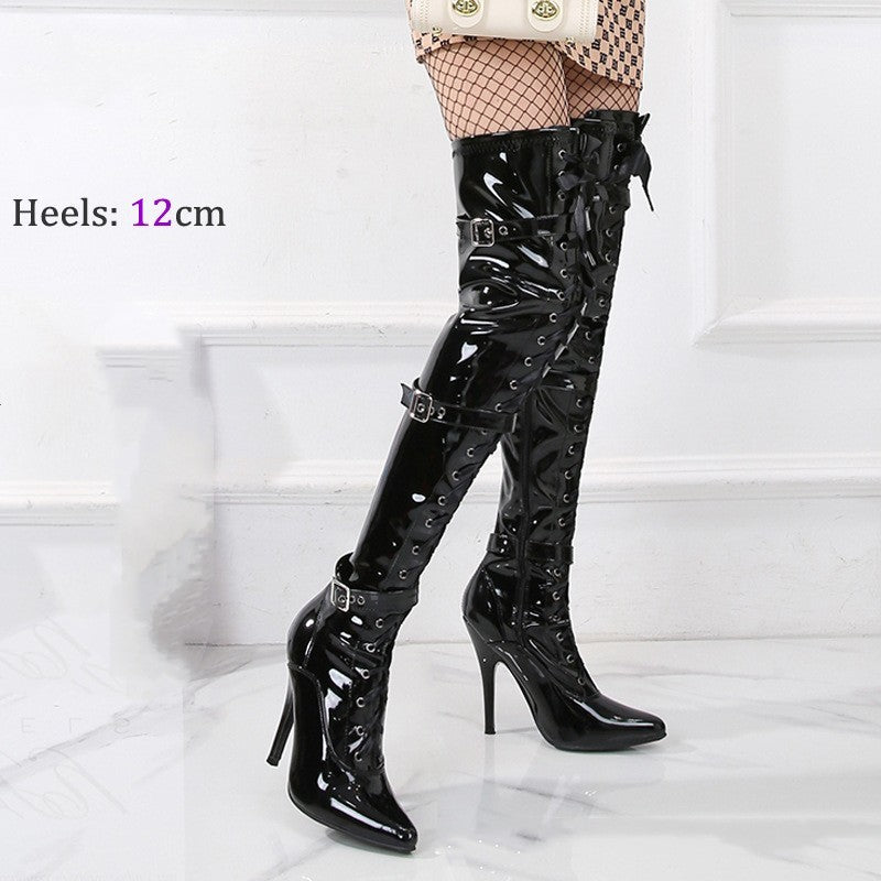 Mirror Buckle 12cm Sexy Over-the-knee Boots Pointed Stiletto High-top Women Ooho
