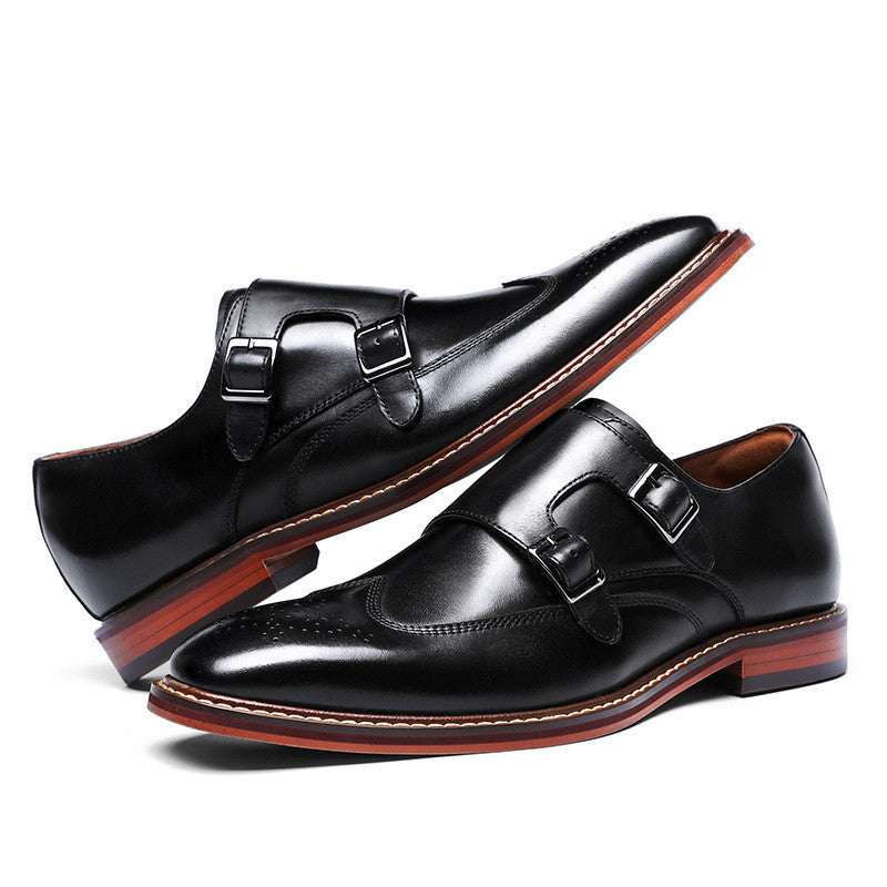 New First Layer Cowhide Double Buckle Monk Shoes Ooho