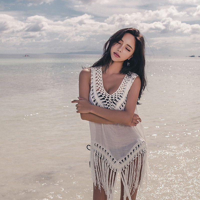 Sexy Cover Up Summer Beach Wear Tassel Bathing Suit Pareo Swimsuit Bikini Sunscreen One Piece Robe Beach Tunic Swimwear Ooho