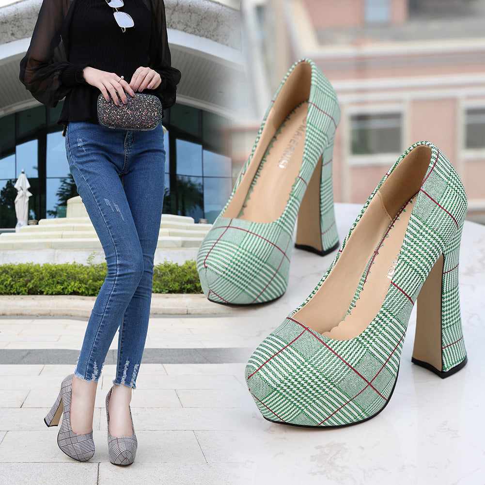 High heels waterproof platform houndstooth Ooho