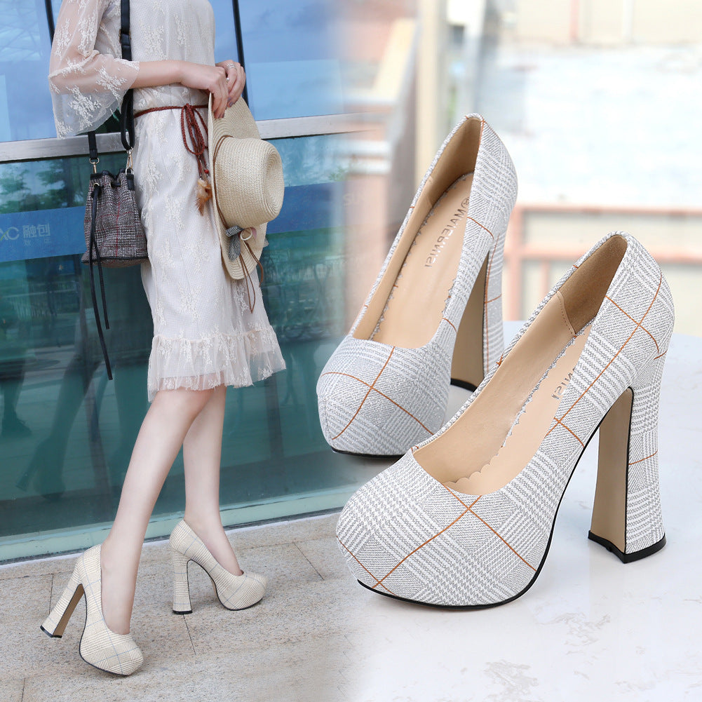 High heels waterproof platform houndstooth Ooho
