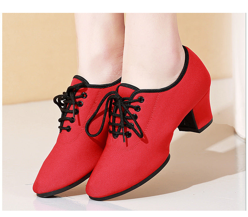 Charm Charm Latin Dance Women's Mid Heel Soft Bottom Oxford Cloth Dancing Shoes Ooho