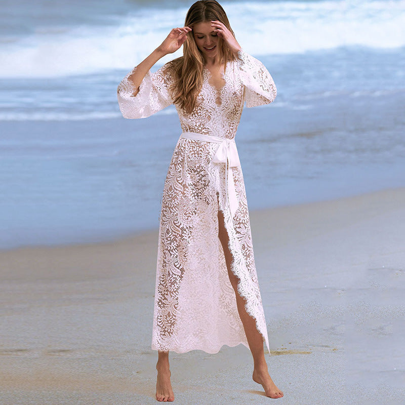 Lace bikini blouse, hollow sexy beach jacket, sunscreen suit, swimsuit and cardigan Ooho
