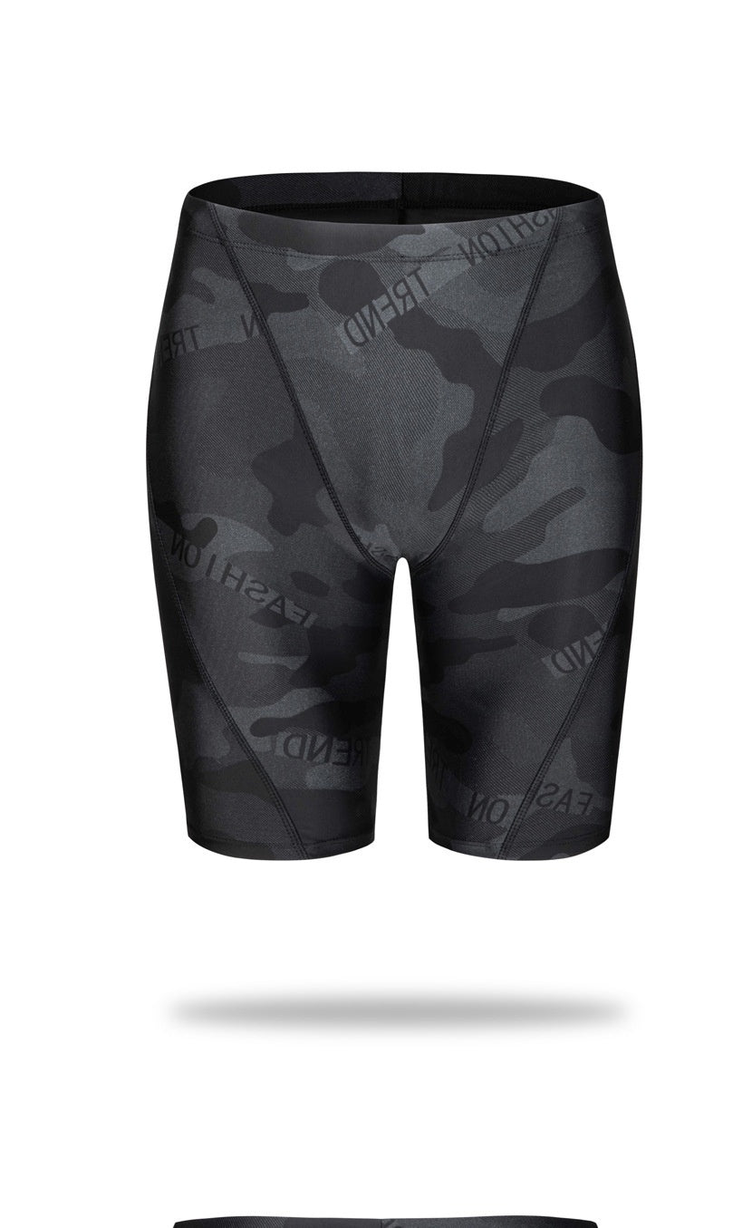 Men's Camouflage Letters Quick-drying Swimming Trunks Swimming Cap Ooho