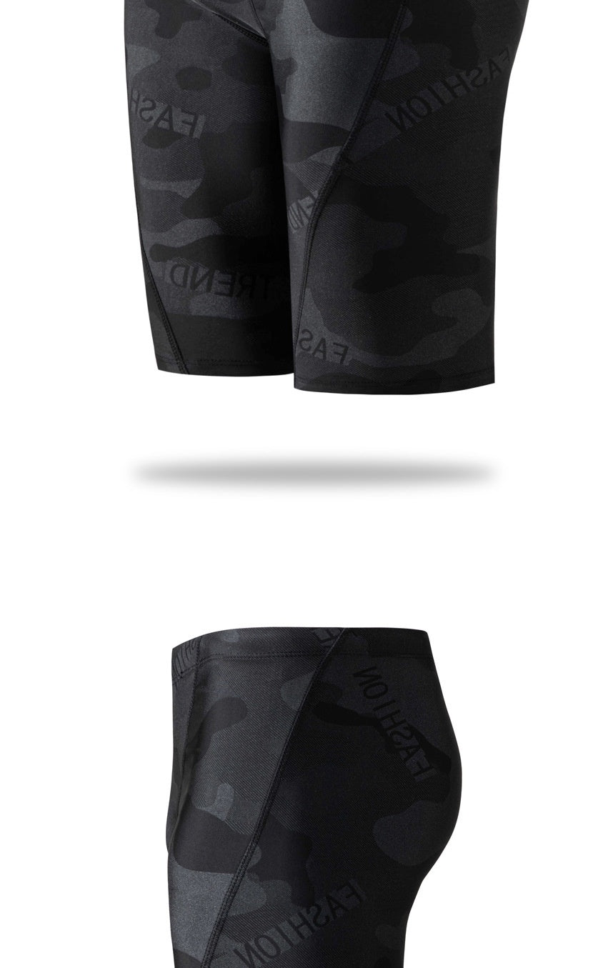 Men's Camouflage Letters Quick-drying Swimming Trunks Swimming Cap Ooho