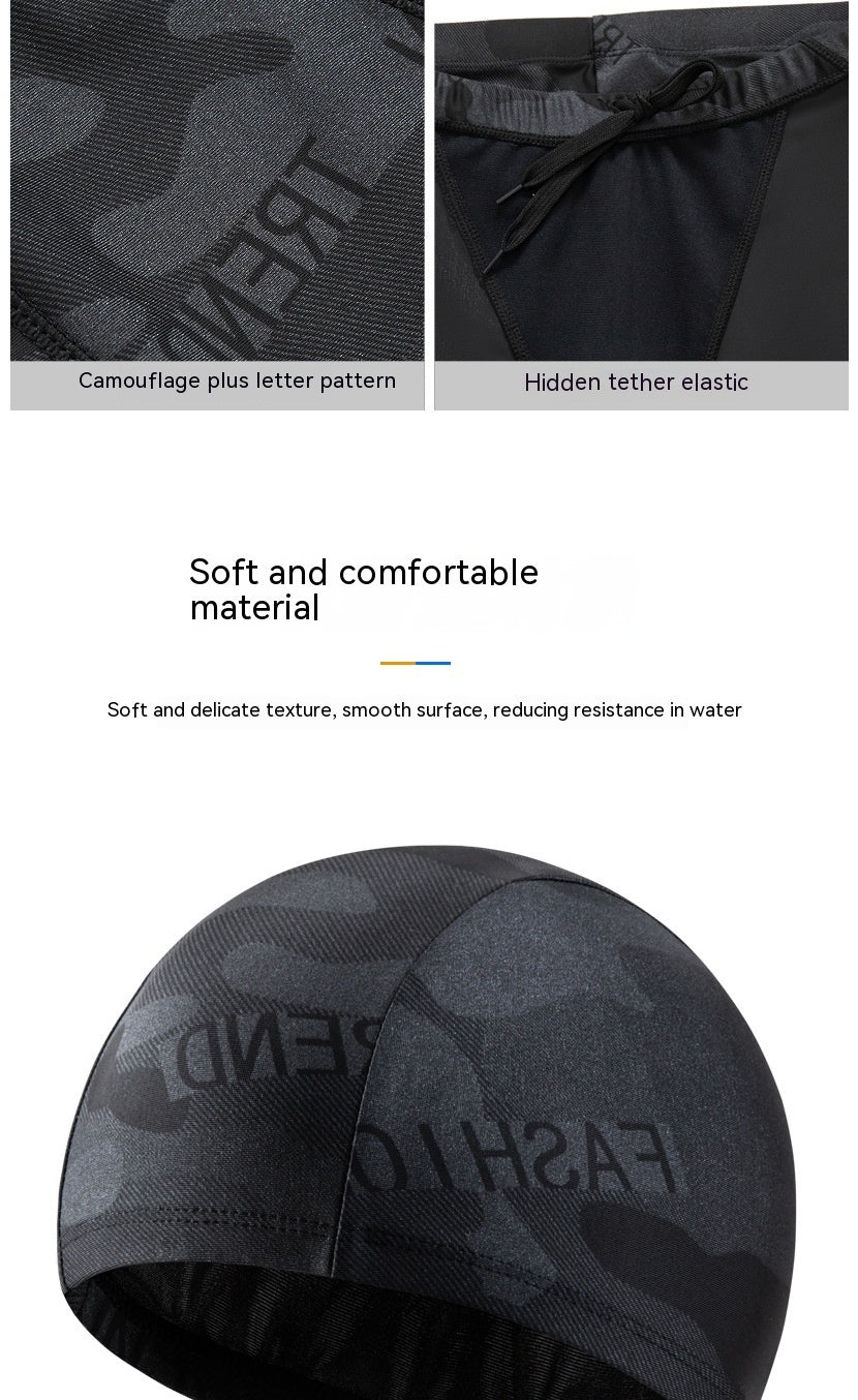 Men's Camouflage Letters Quick-drying Swimming Trunks Swimming Cap Ooho
