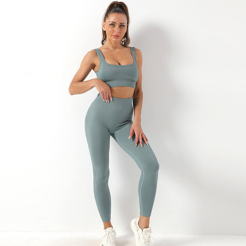 2pcs Seamless Yoga Suit for Women – Thread Bra & Butt Lifting High Waist Leggings Set for Sports & Fitness Ooho