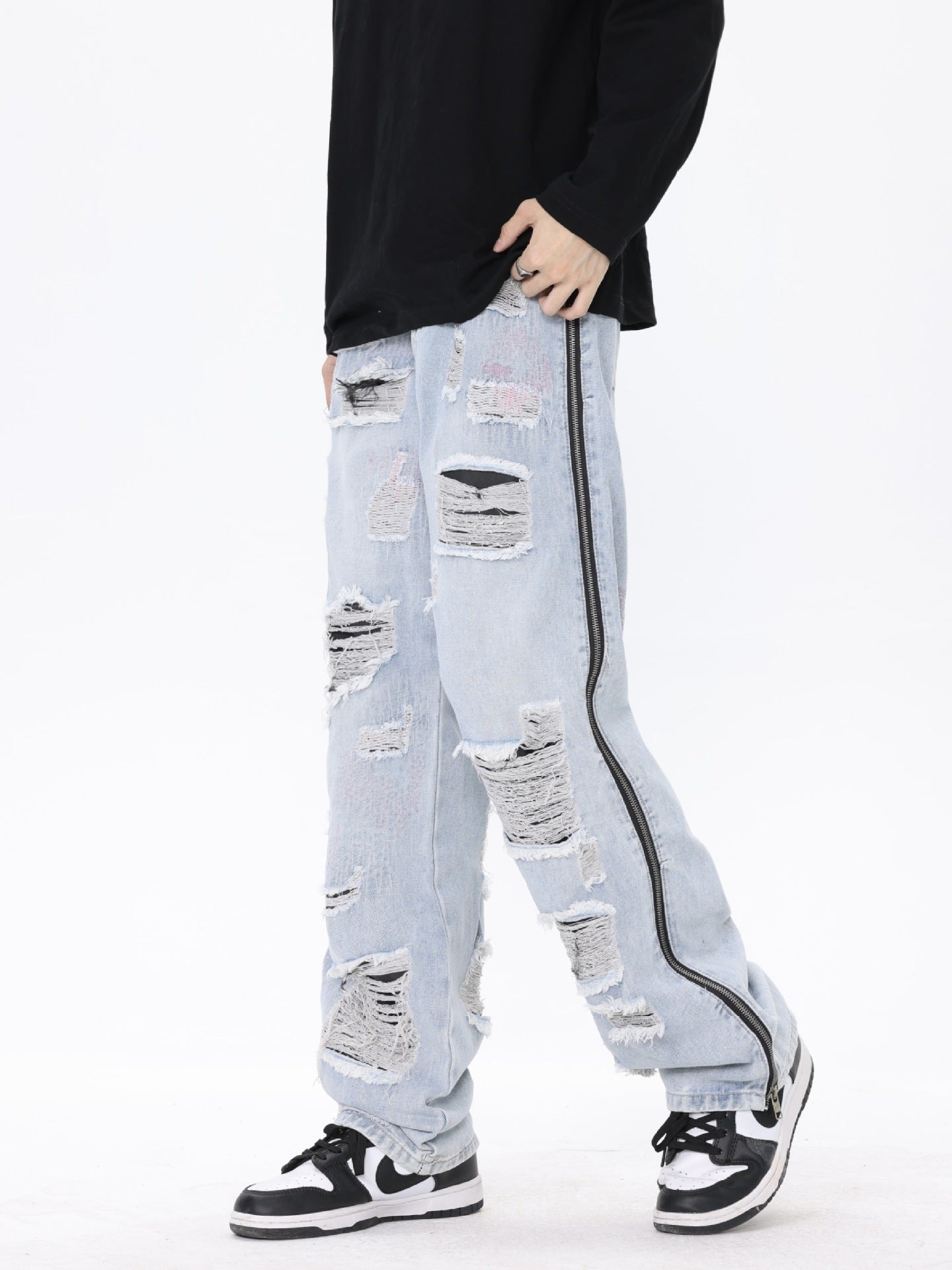 American Street Style Retro Tattered Washed Jeans | Vintage Distressed Denim for Women Ooho