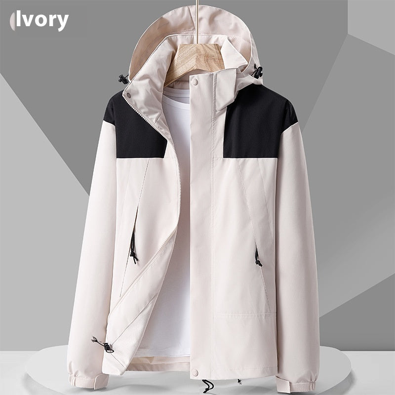 Hooded Windbreaker Unisex Fashion Colorblock Zip-up Jacket With Pockets Waterproof Outwear For Women Men Clothing Ooho
