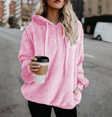 Women's Polerones Fleece Hoodies Long Sleeve Hooded Pullover Sweatshirt Autumn Winter Warm Zipper Pocket Coat Female Sweatshirt Ooho