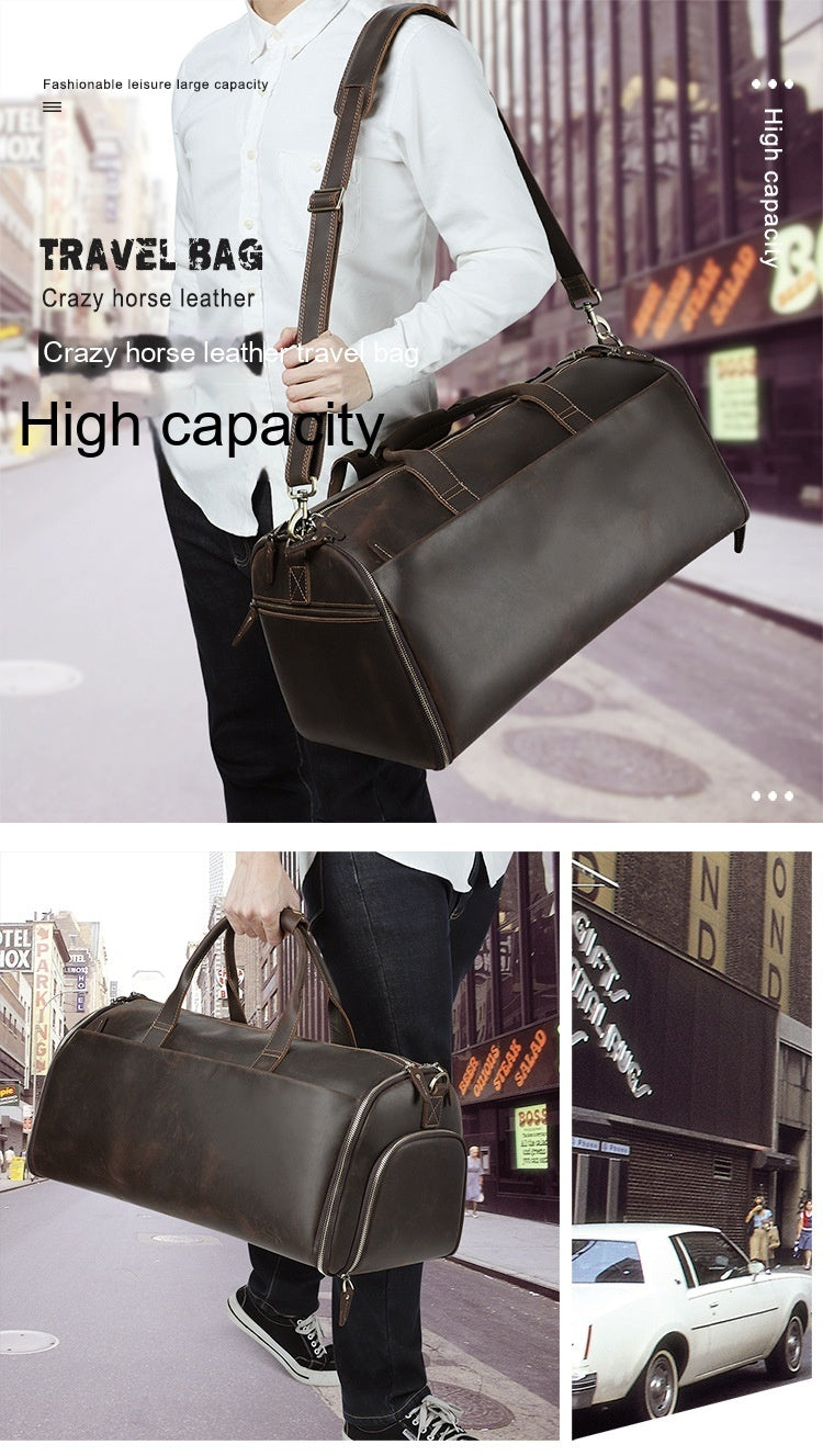 Large Capacity Retro Men Fitness Foldable Luggage Bag Ooho