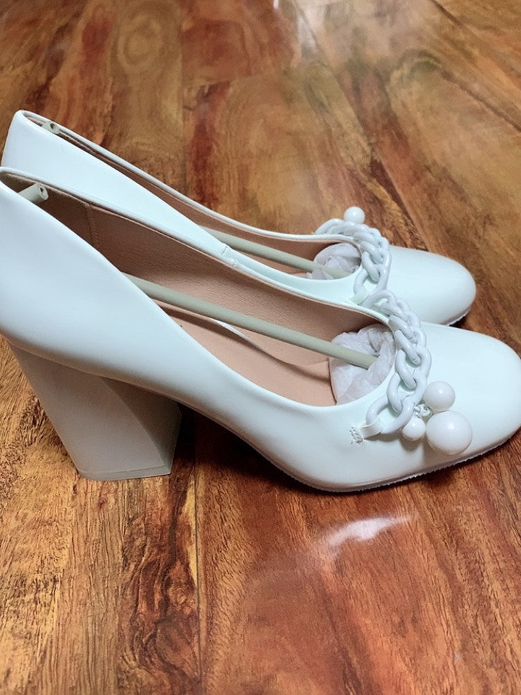 White All-match Shallow Mouth Patent Leather Shoes Elegant Lady Ooho