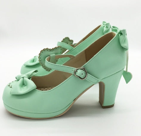LINK Harajuku Lolita Pumps Patent Leather High Heels Solid Bowtie Maid Cosplay Shoes Soft Women Mary Janes Evening Shoes Ooho