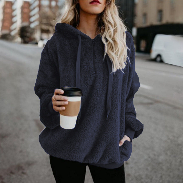 Women's Polerones Fleece Hoodies Long Sleeve Hooded Pullover Sweatshirt Autumn Winter Warm Zipper Pocket Coat Female Sweatshirt Ooho