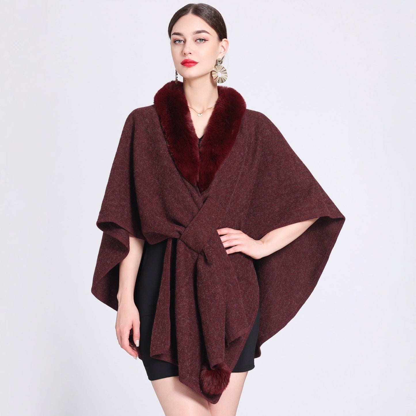 Imitation Rex Rabbit Fur Collar Cape and Shawl for Women – Loose Knitted Cardigan Ooho