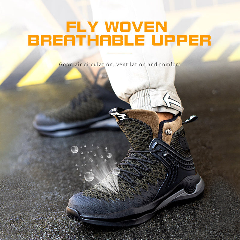 High-top Safety Shoes Construction Protective Footwear Men Steel Toe Shoes Breathable Hiking Boots Puncture Proof Work Boots Ooho