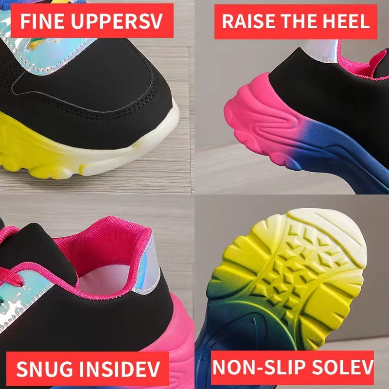 INS Style Rainbow Color Sports Shoes For Women Thick Bottom Lace-up Sneakers Fashion Casual Lightweight Running Walking Shoes Ooho