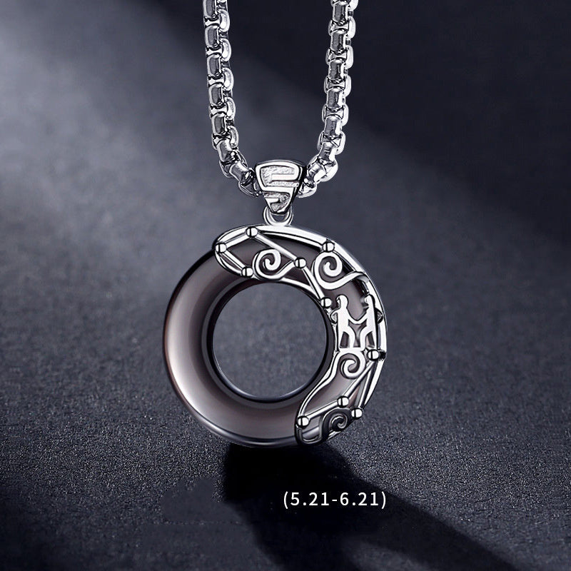 Zodiac Necklace Male Hip Hop Obsidian Ooho