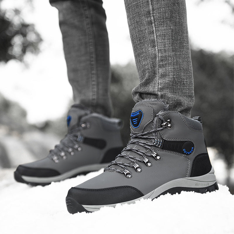 Winter Snow Boots Men Warm Plush Ankle Boots Hiking Lace-up Shoes Ooho