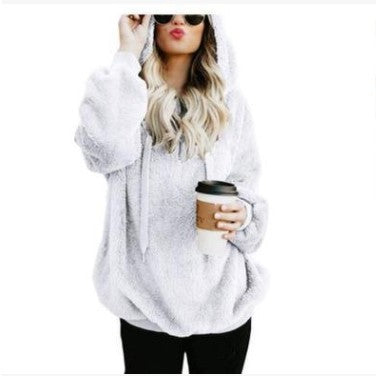 Women's Polerones Fleece Hoodies Long Sleeve Hooded Pullover Sweatshirt Autumn Winter Warm Zipper Pocket Coat Female Sweatshirt Ooho