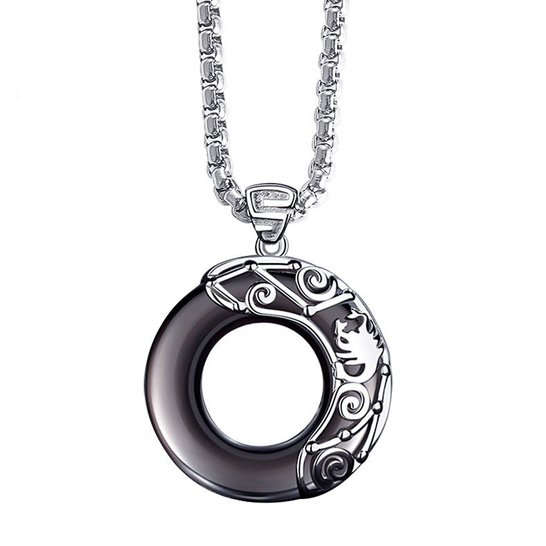 Zodiac Necklace Male Hip Hop Obsidian Ooho