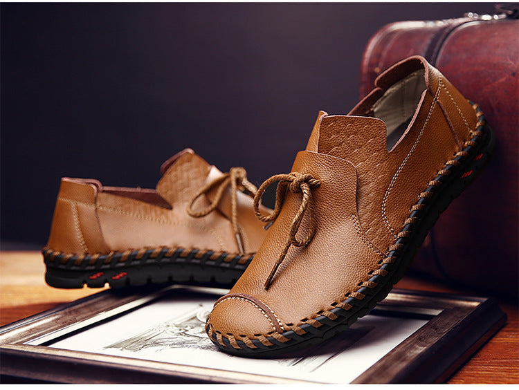 British Style Casual Men Loafers Shoes Spring Autumn Genuine Leather Slip On Men's Flats Footwear Plus Size 38-49 Shoes Ooho