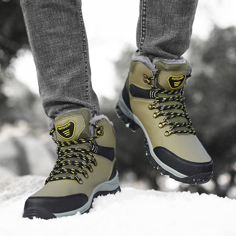 Winter Snow Boots Men Warm Plush Ankle Boots Hiking Lace-up Shoes Ooho